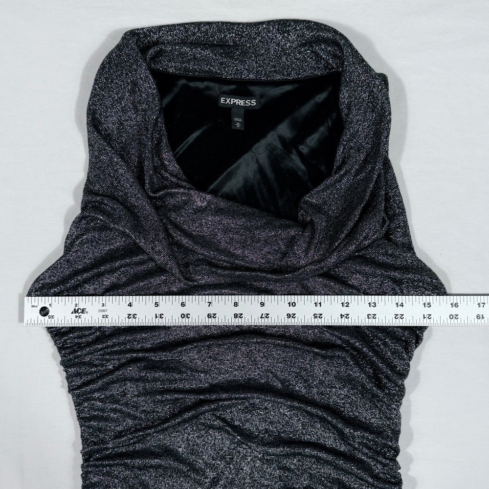 Express Metallic Silver Charcoal Cowl Ruched Sleeveless Club Whimsigoth Med Top - Picture 10 of 13
